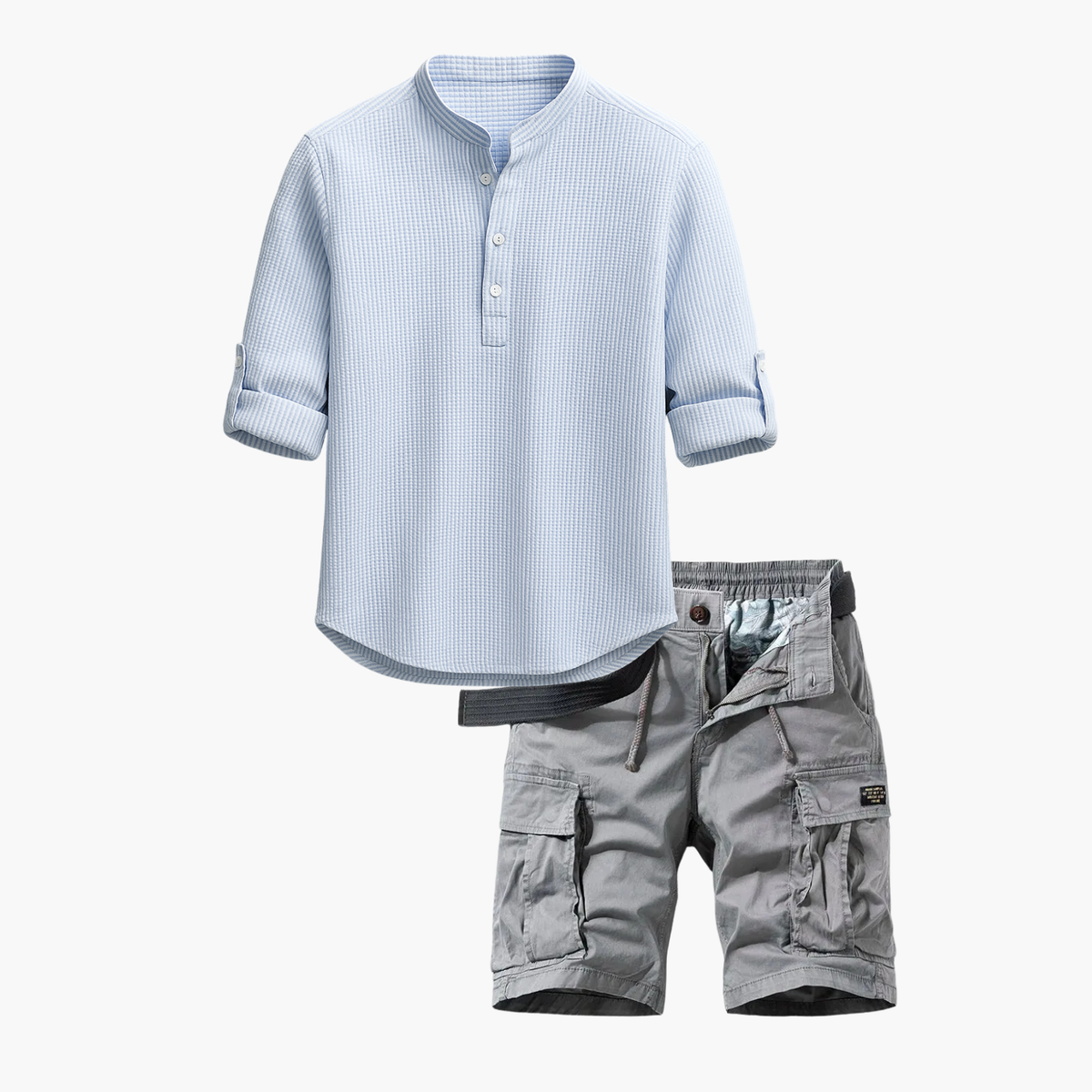 Ensemble homme col mao cargo, coloris Bleu clair