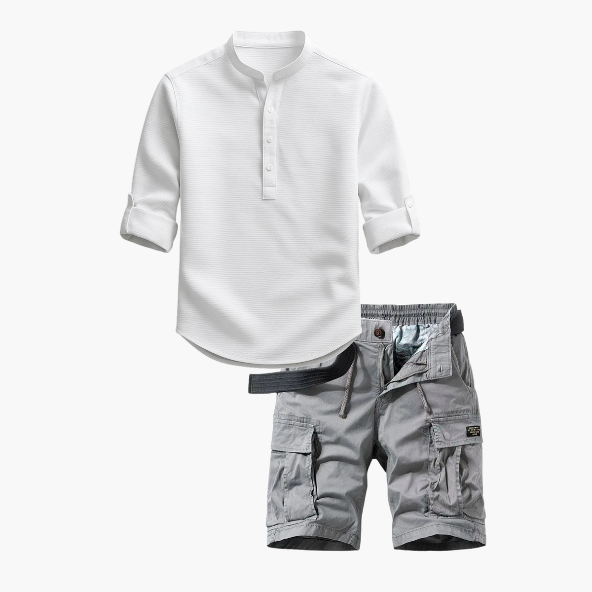 Ensemble homme col mao cargo, coloris Blanc