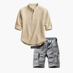 Ensemble homme col mao cargo, coloris Beige