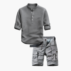 Ensemble homme col mao cargo, coloris Gris