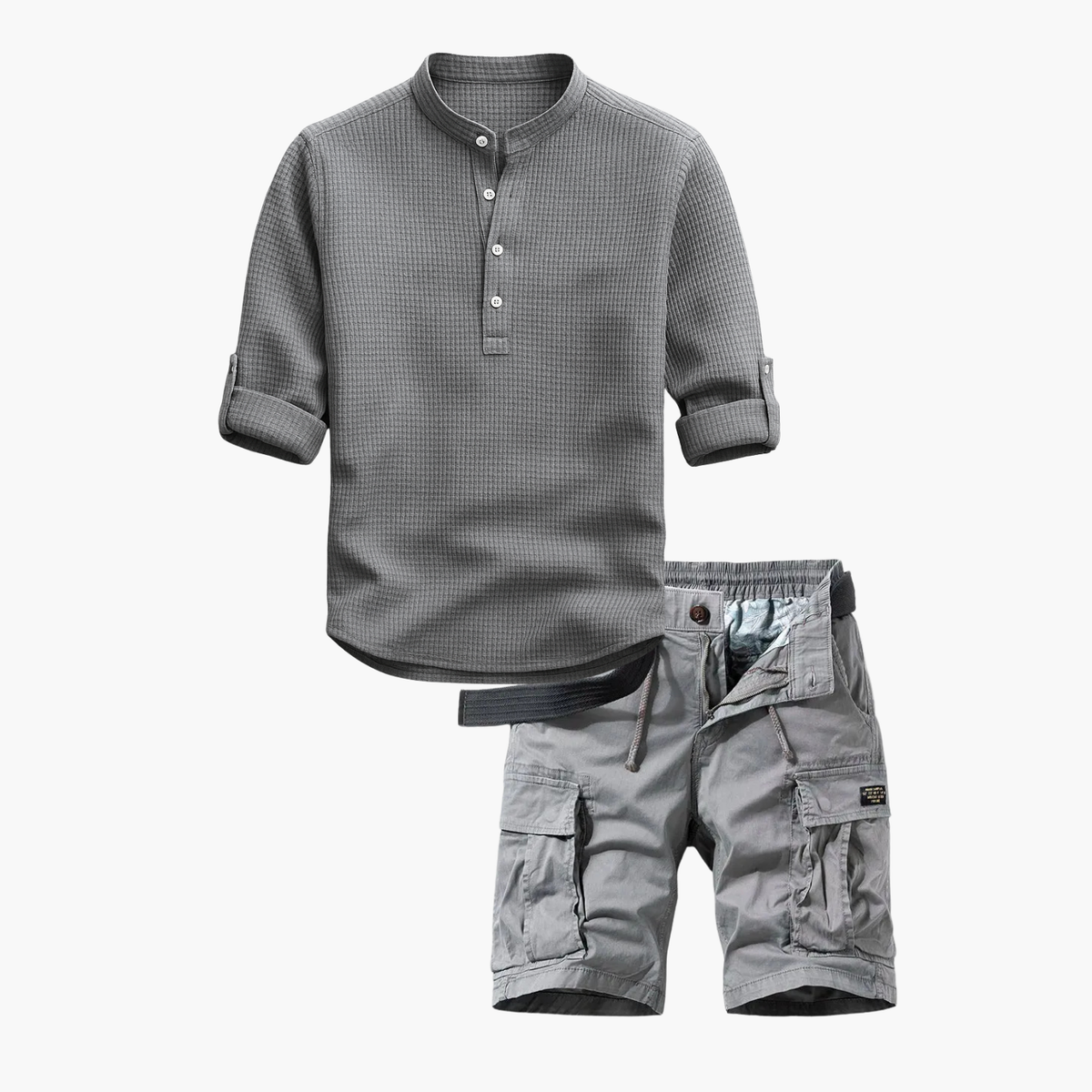 Ensemble homme col mao cargo, coloris Gris