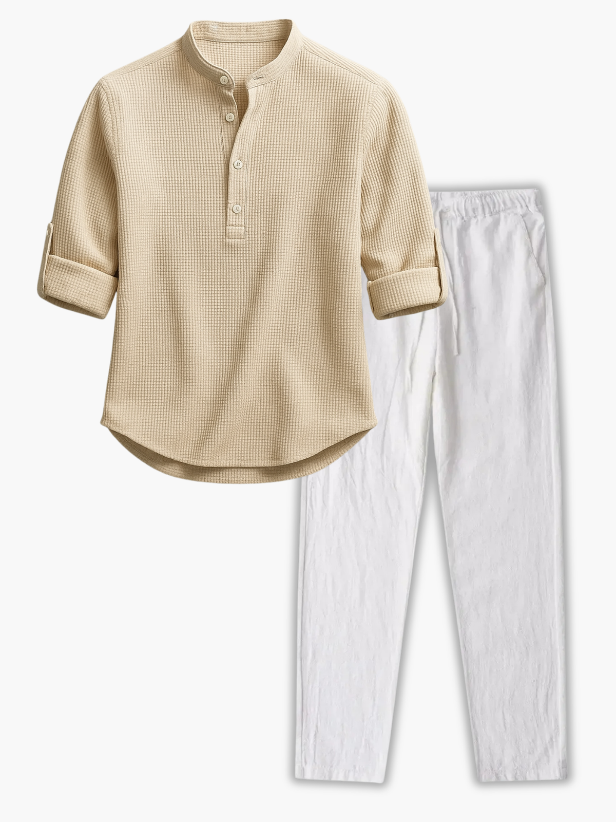 Ensemble homme col mao et pantalon, coloris Beige