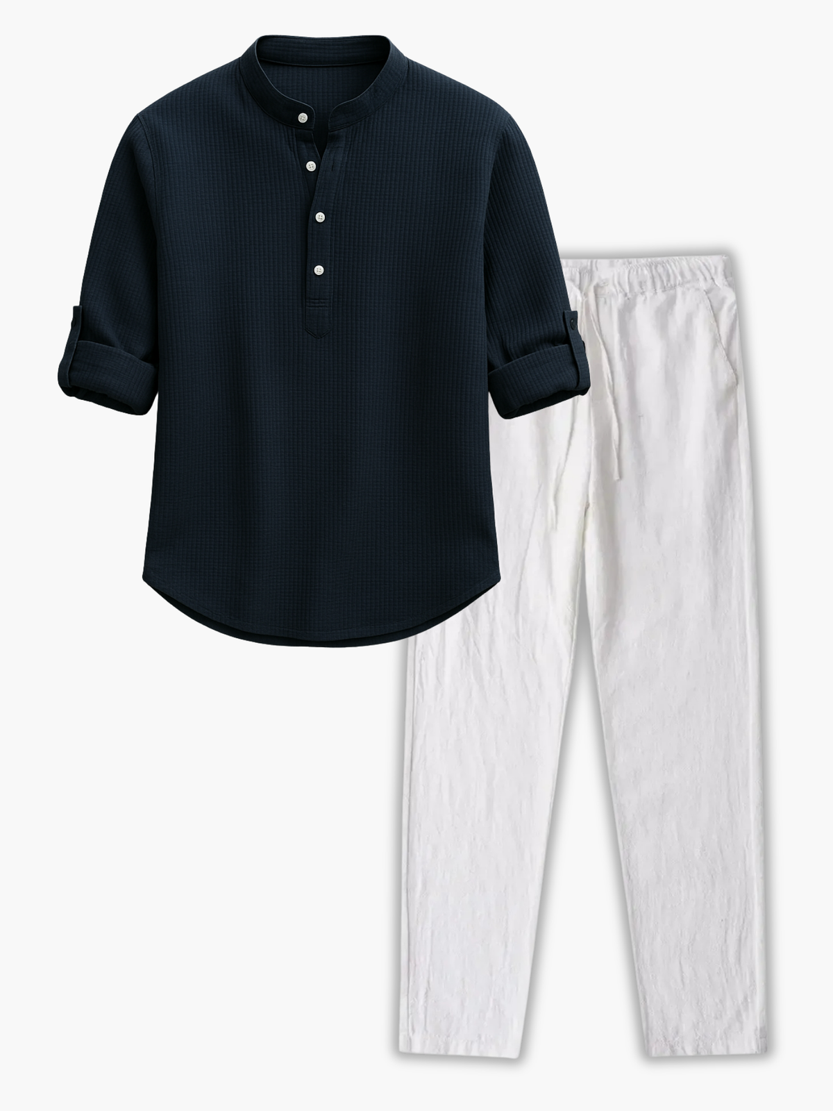 Ensemble homme col mao et pantalon, coloris Bleu marine