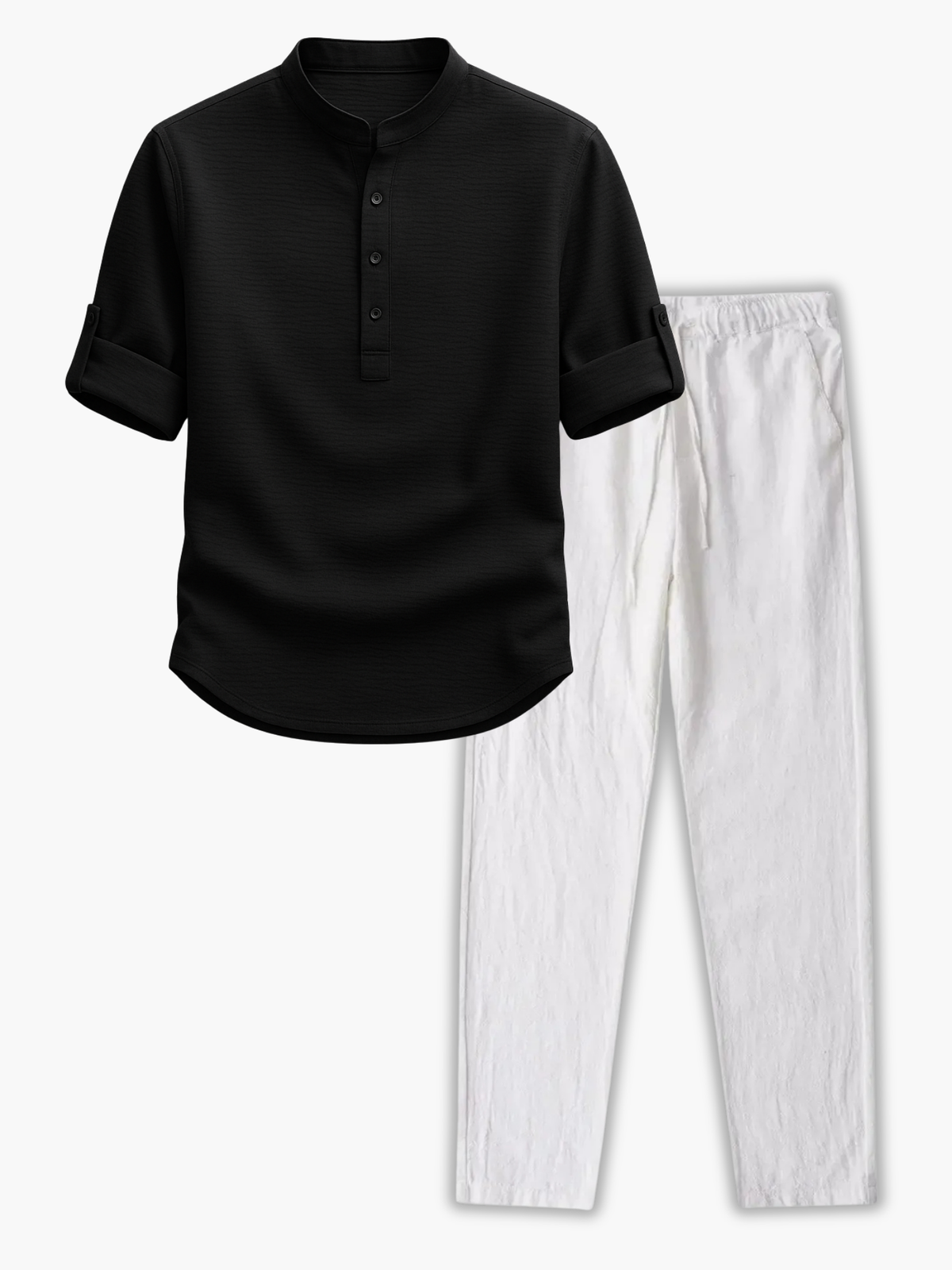 Ensemble homme col mao et pantalon, coloris Noir