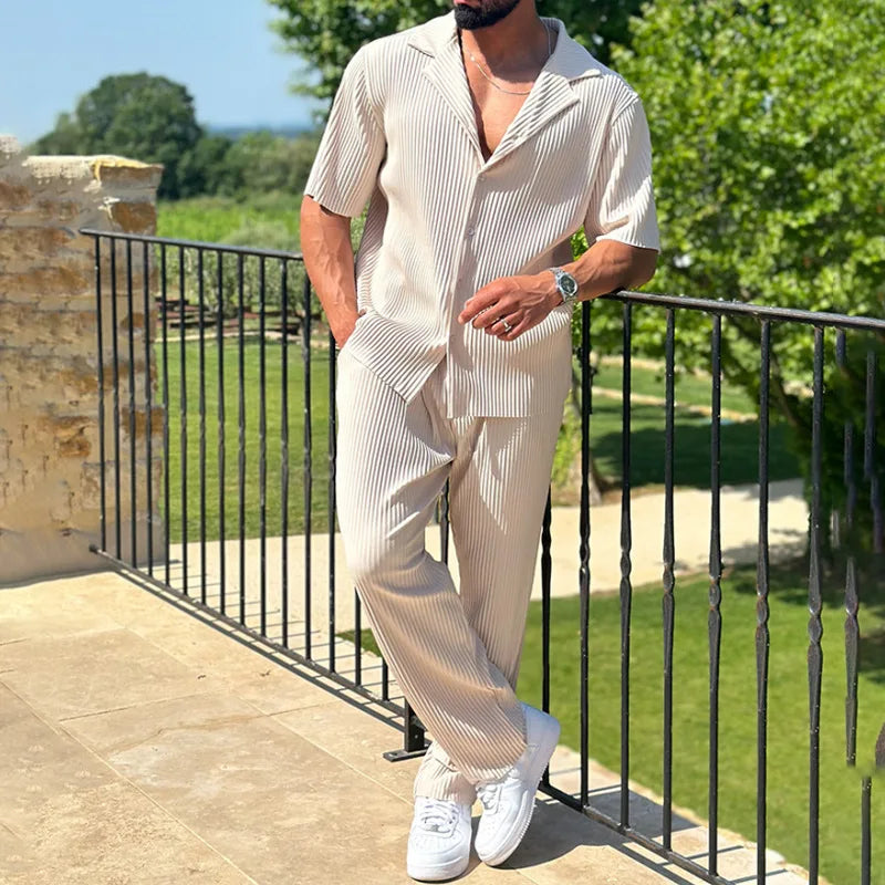 Ensemble homme plissé, coloris Beige