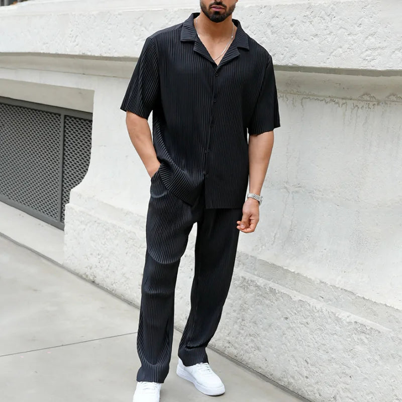 Ensemble homme plissé, coloris Noir