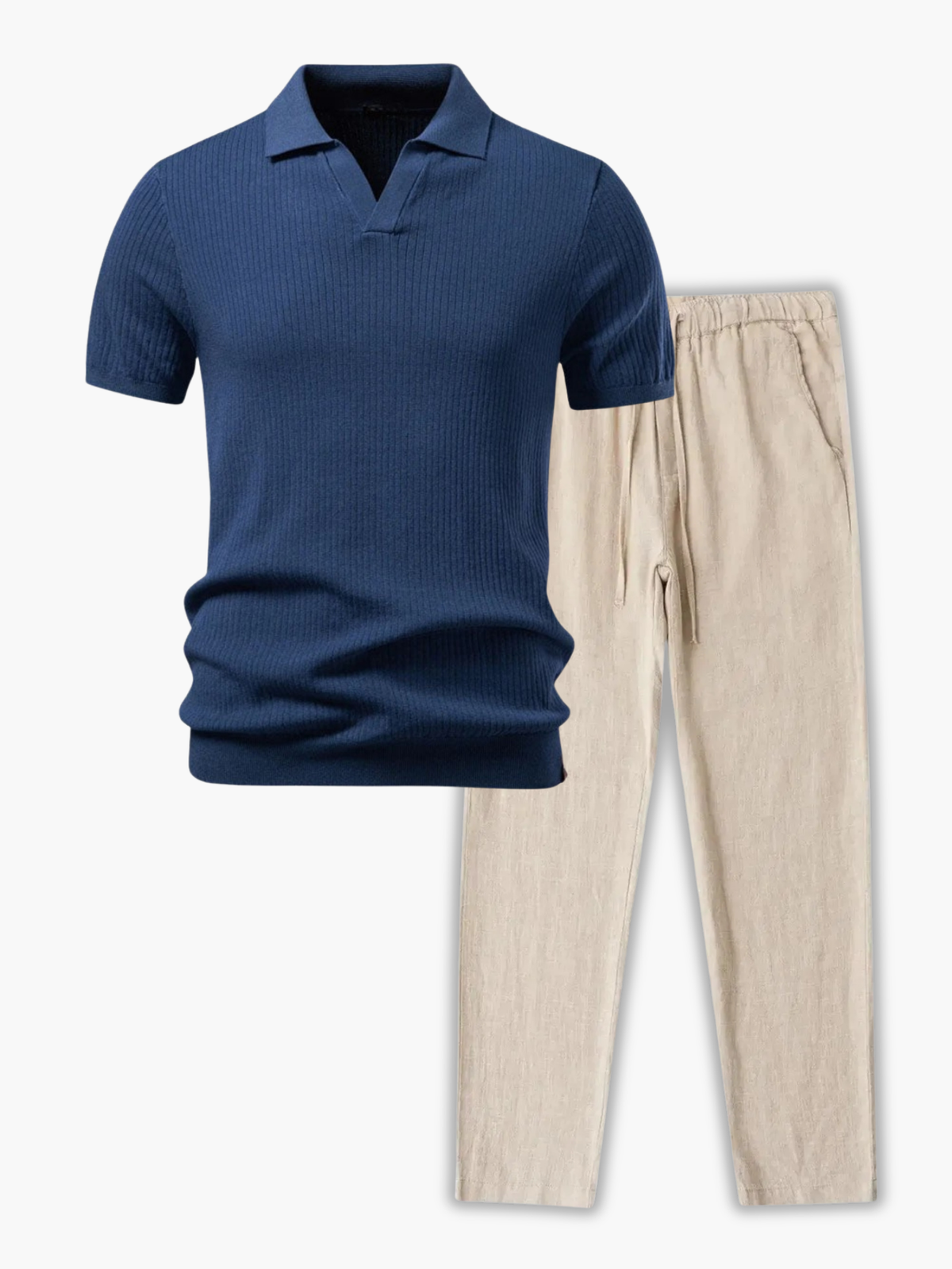 Ensemble homme polo côtelé, coloris Bleu marine