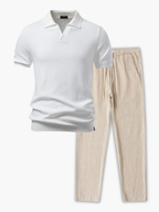 Ensemble homme polo côtelé, coloris Blanc