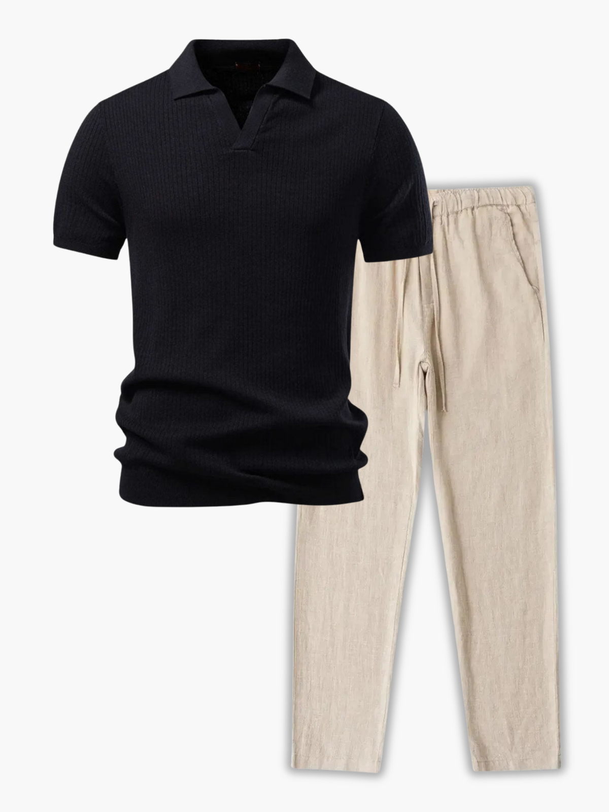 Ensemble homme polo côtelé, coloris Noir