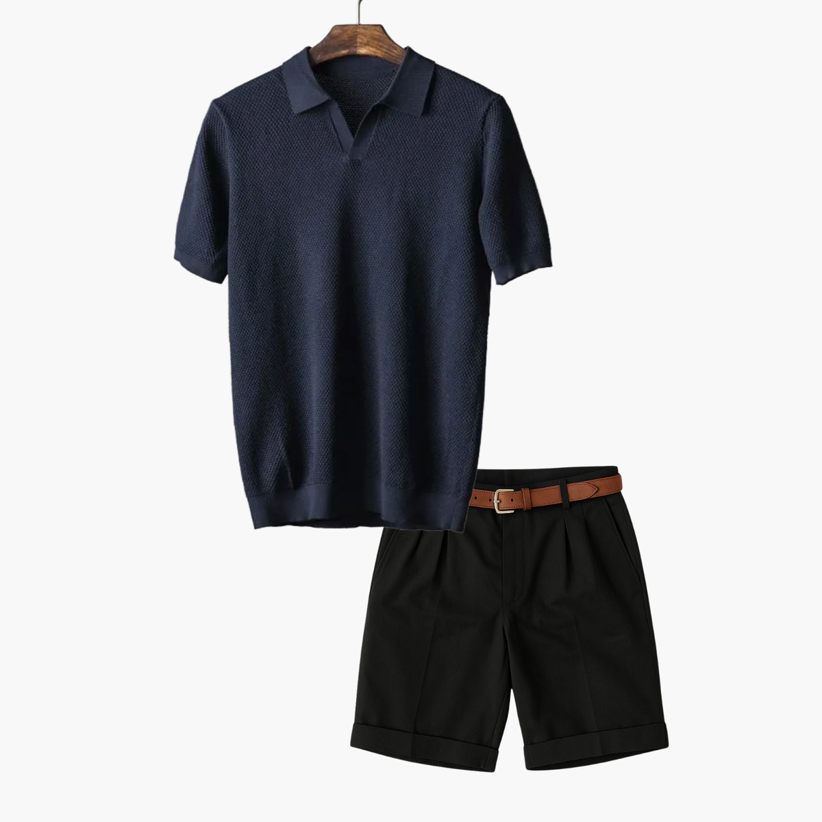 Ensemble homme polo en maille et short, coloris Bleu marine