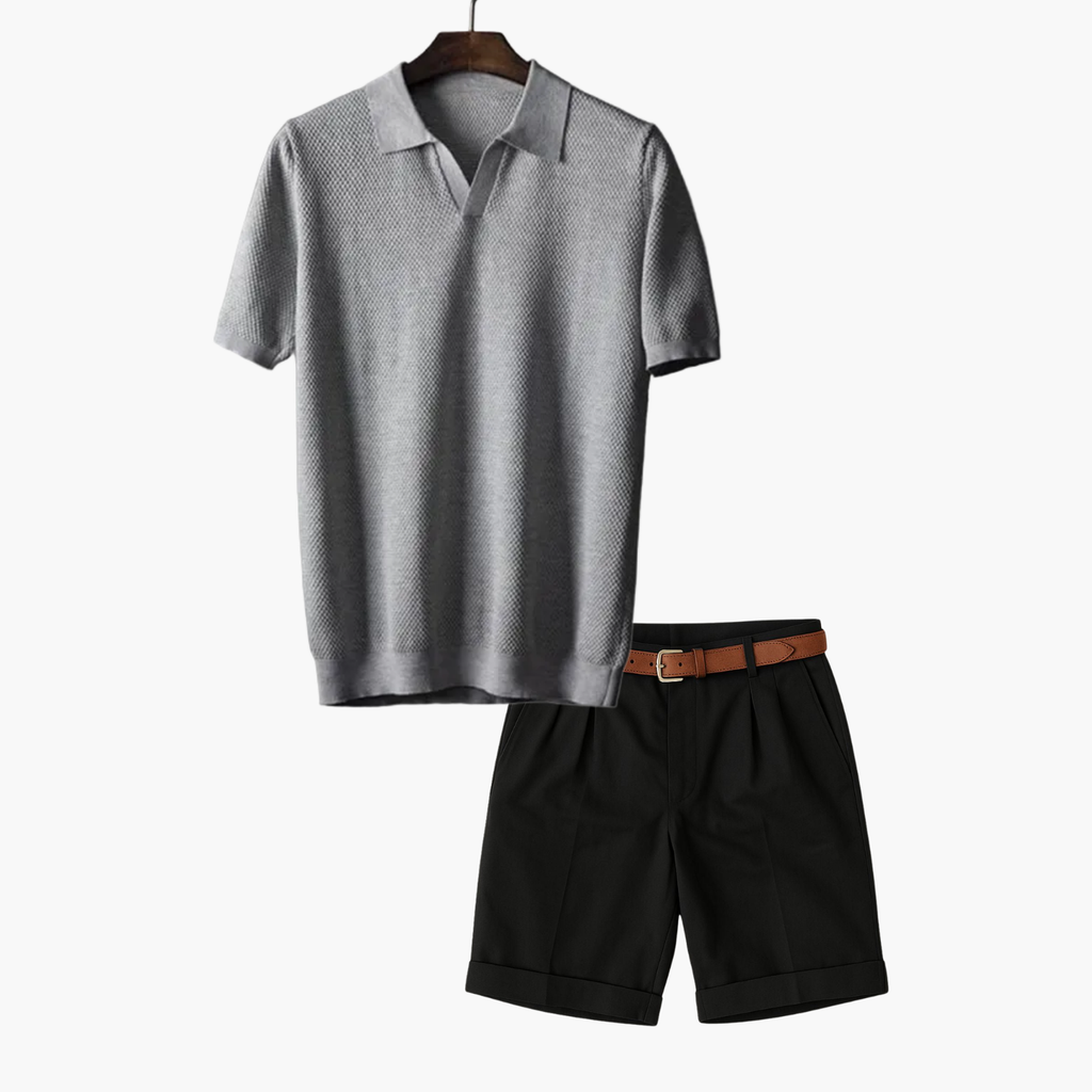 Ensemble homme polo en maille et short, coloris Gris