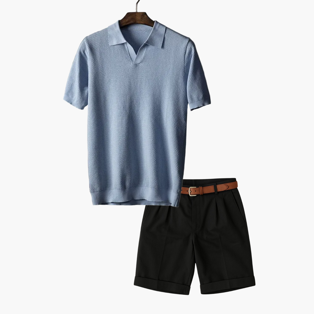 Ensemble homme polo en maille et short, coloris Bleu clair