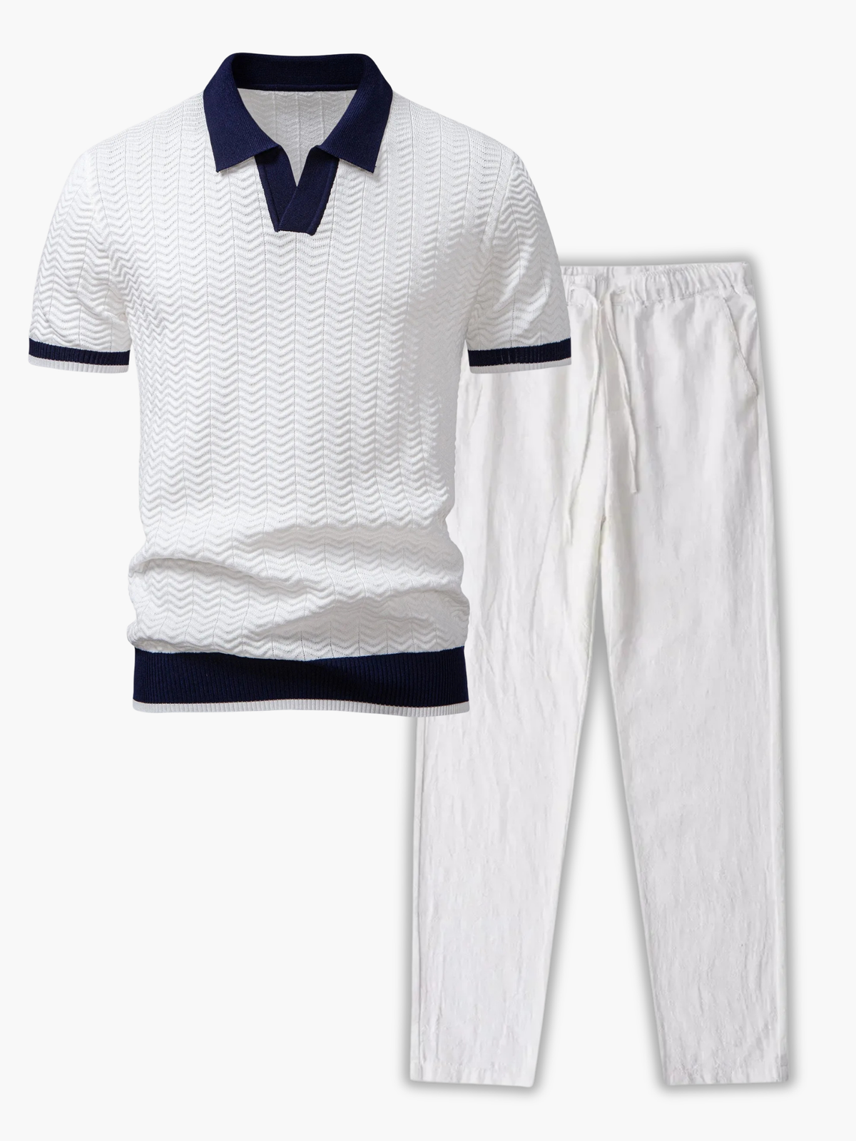 Ensemble homme polo texturé et pantalon, coloris Blanc