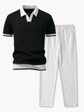 Ensemble homme polo texturé et pantalon, coloris Noir