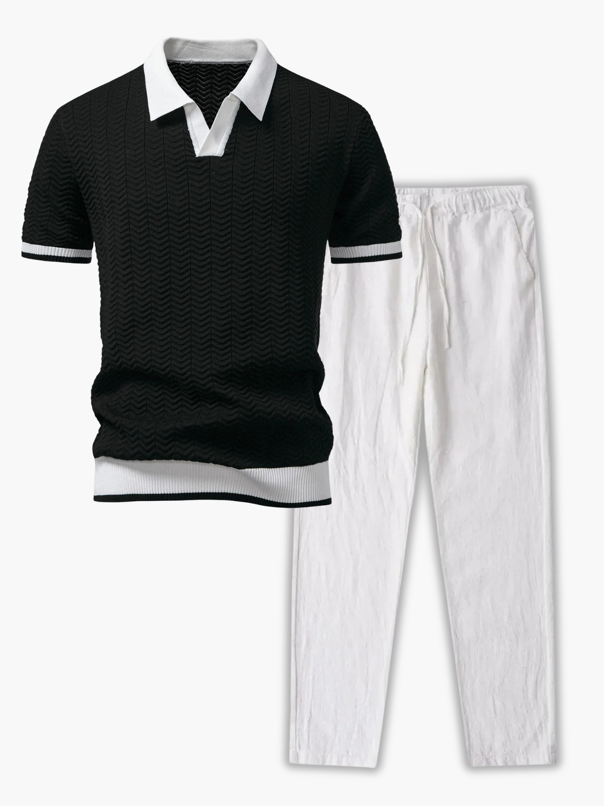 Ensemble homme polo texturé et pantalon, coloris Noir