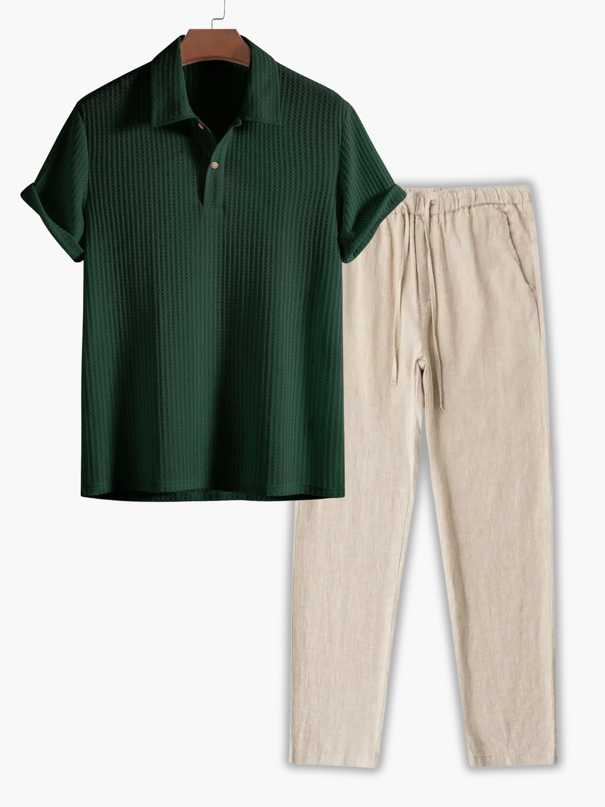 Ensemble homme polo gaufré, coloris Vert