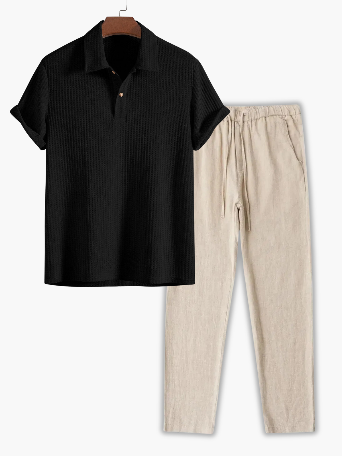 Ensemble homme polo gaufré, coloris Noir