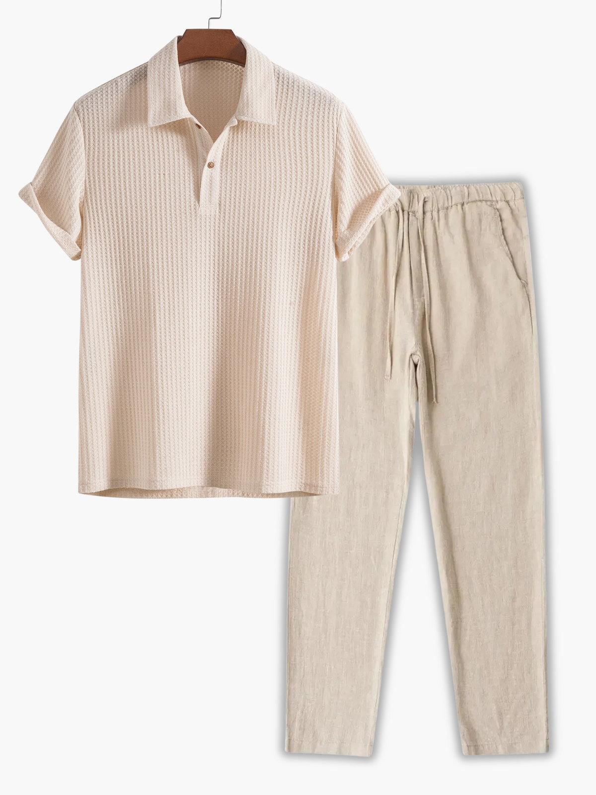 Ensemble homme polo gaufré, coloris Beige