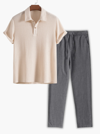 Ensemble homme polo maille gaufrée, coloris Beige
