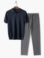 Ensemble homme polo maille texturée, coloris Bleu marine