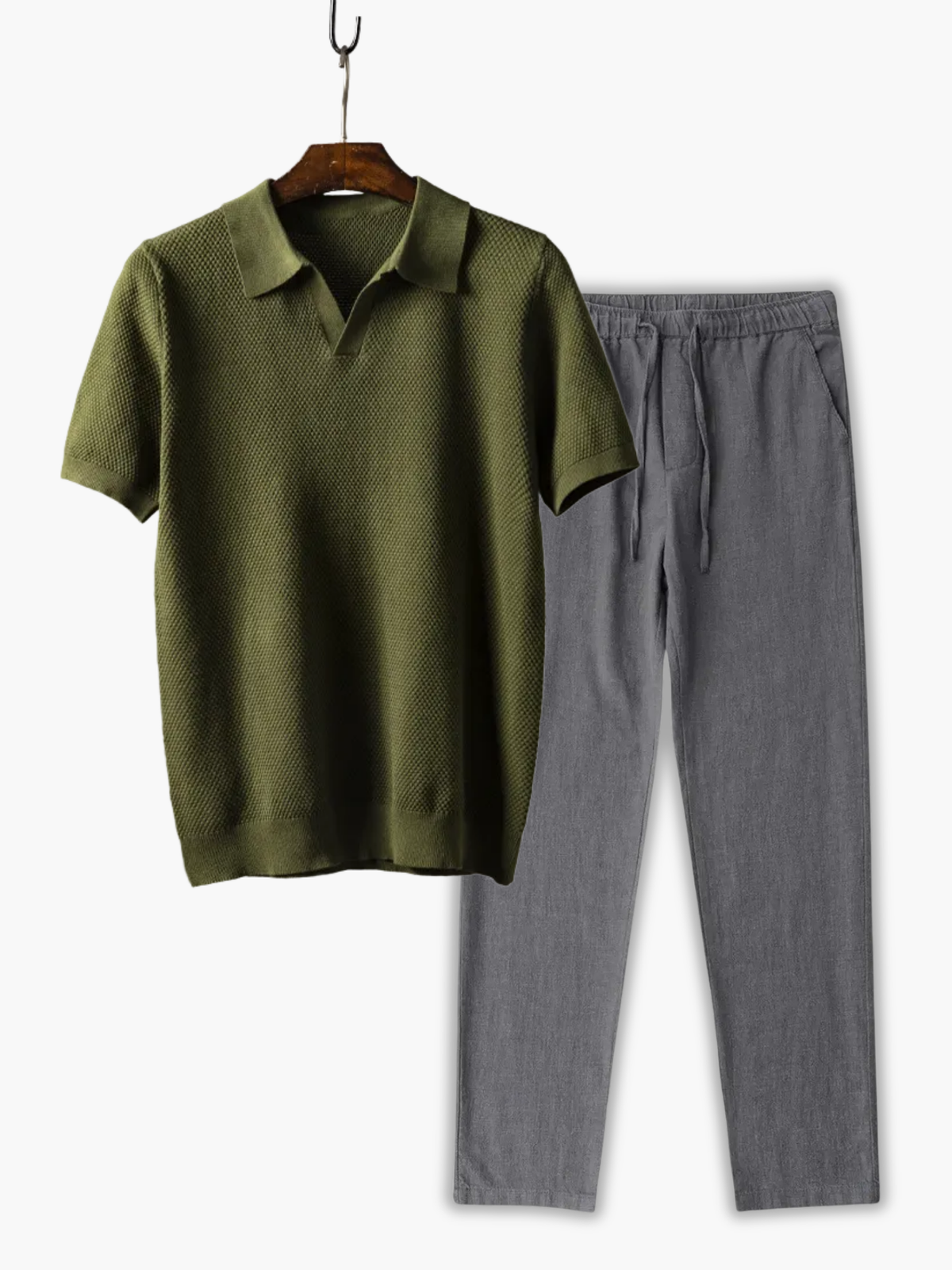 Ensemble homme polo maille texturée, coloris Vert