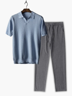 Ensemble homme polo maille texturée, coloris Bleu clair