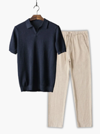 Ensemble homme polo texturé, coloris Bleu marine