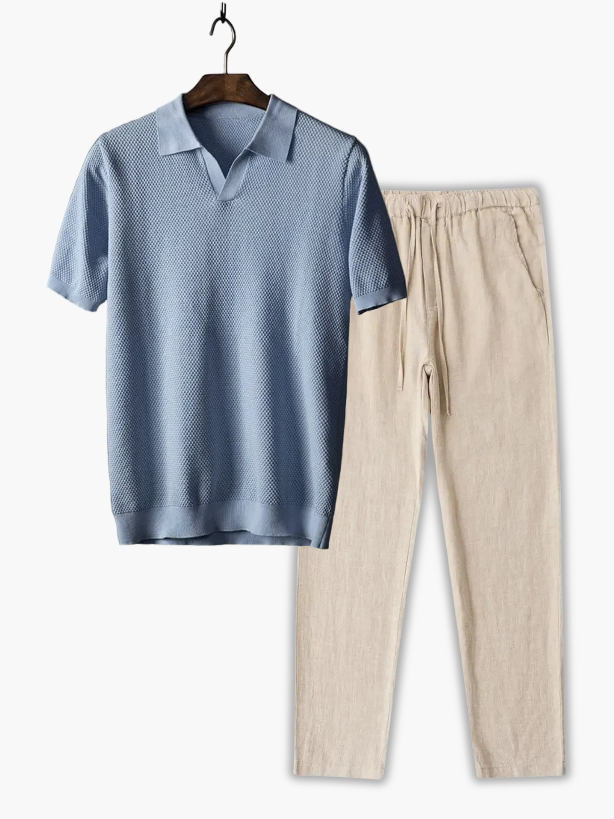 Ensemble homme polo texturé, coloris Bleu clair
