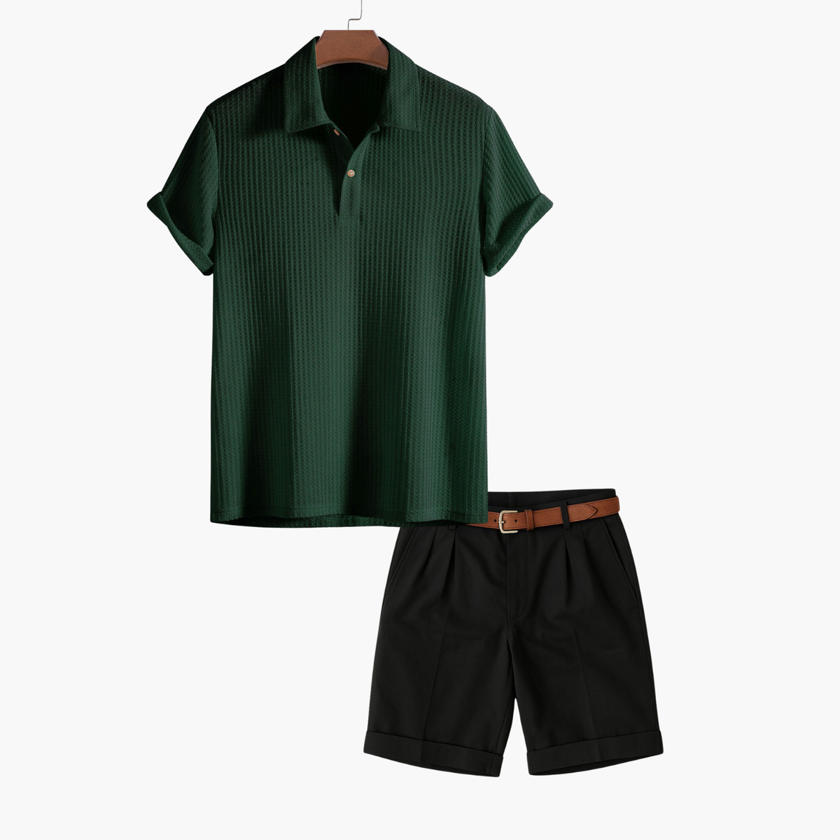 Ensemble homme texturé polo et short, coloris Vert