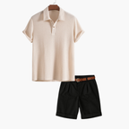 Ensemble homme texturé polo et short, coloris Beige