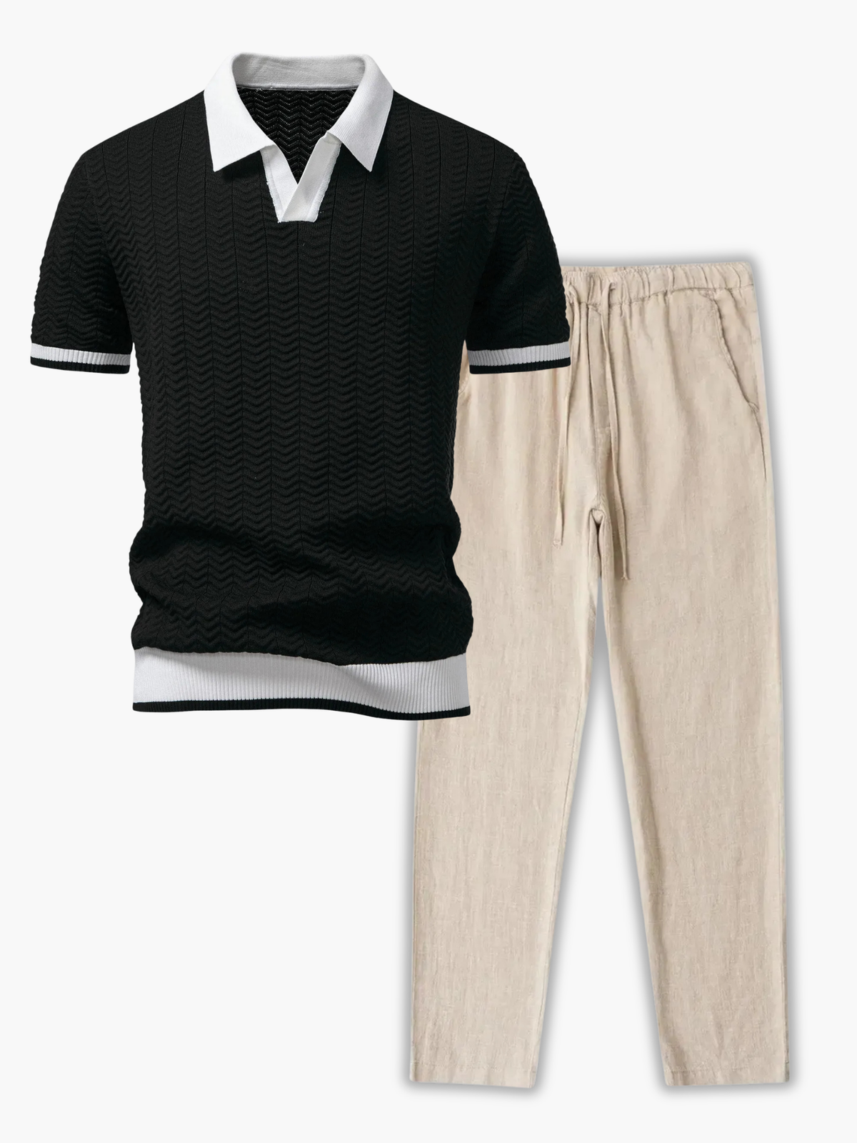 Ensemble homme polo tricoté, coloris Noir