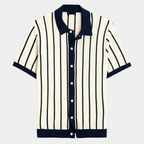 Ensemble homme rayé boutonné, coloris Bleu marine, vue 2