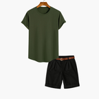 Ensemble homme t-shirt col rond et short, coloris Vert