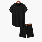Ensemble homme t-shirt col rond et short, coloris Noir