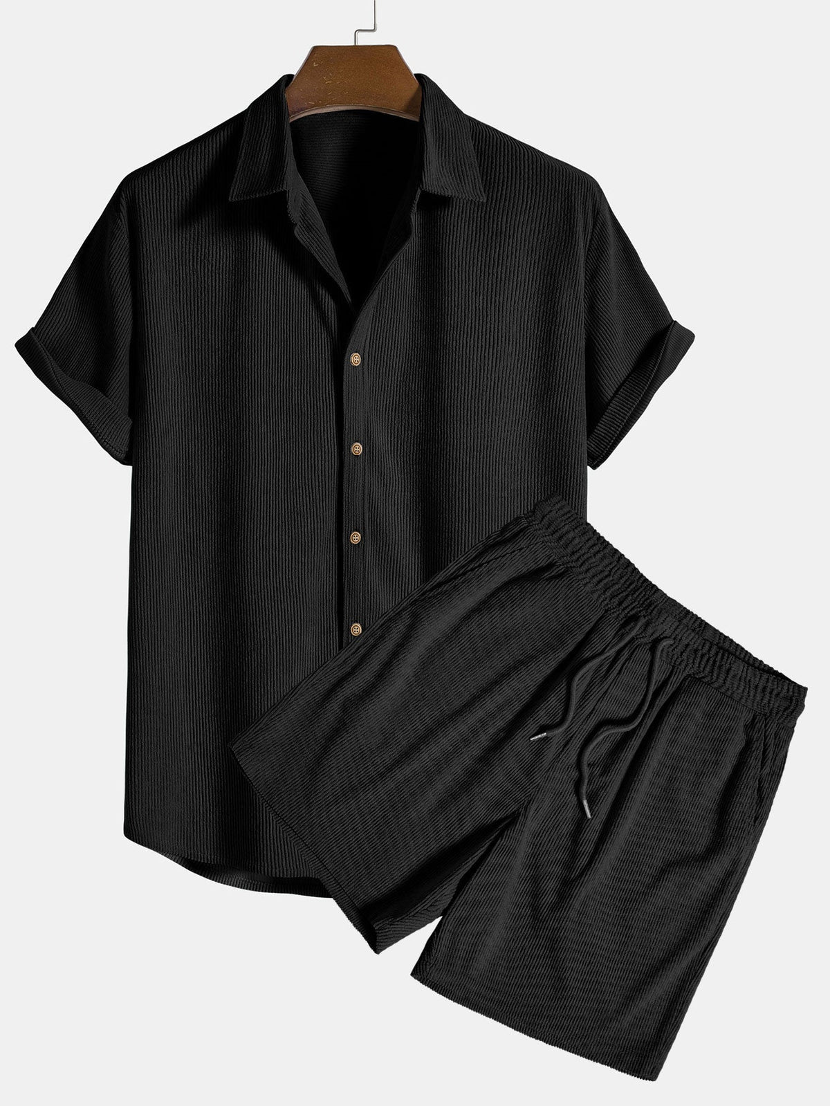 Ensemble homme texturé manches courtes, coloris Noir