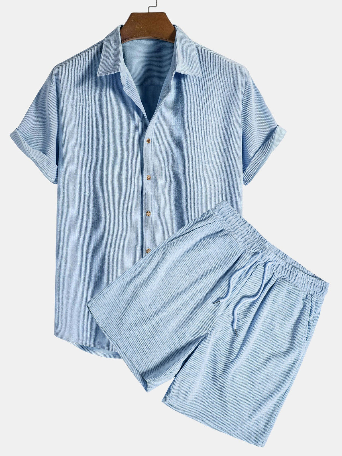 Ensemble homme texturé manches courtes, coloris Bleu clair