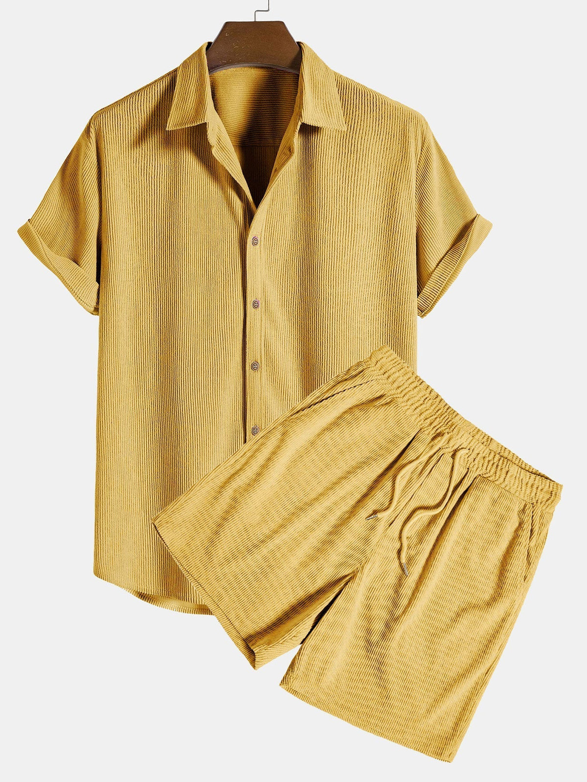 Ensemble homme texturé manches courtes, coloris Jaune