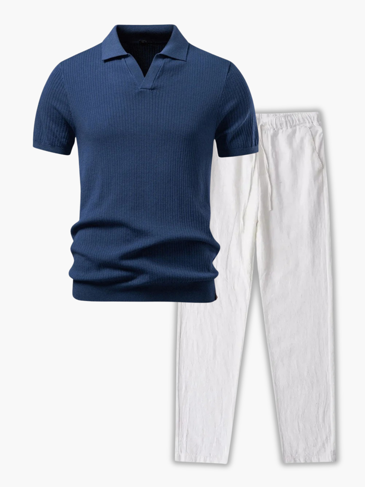 Ensemble Polo à Côtes et Pantalon à Cordon, coloris Bleu marine