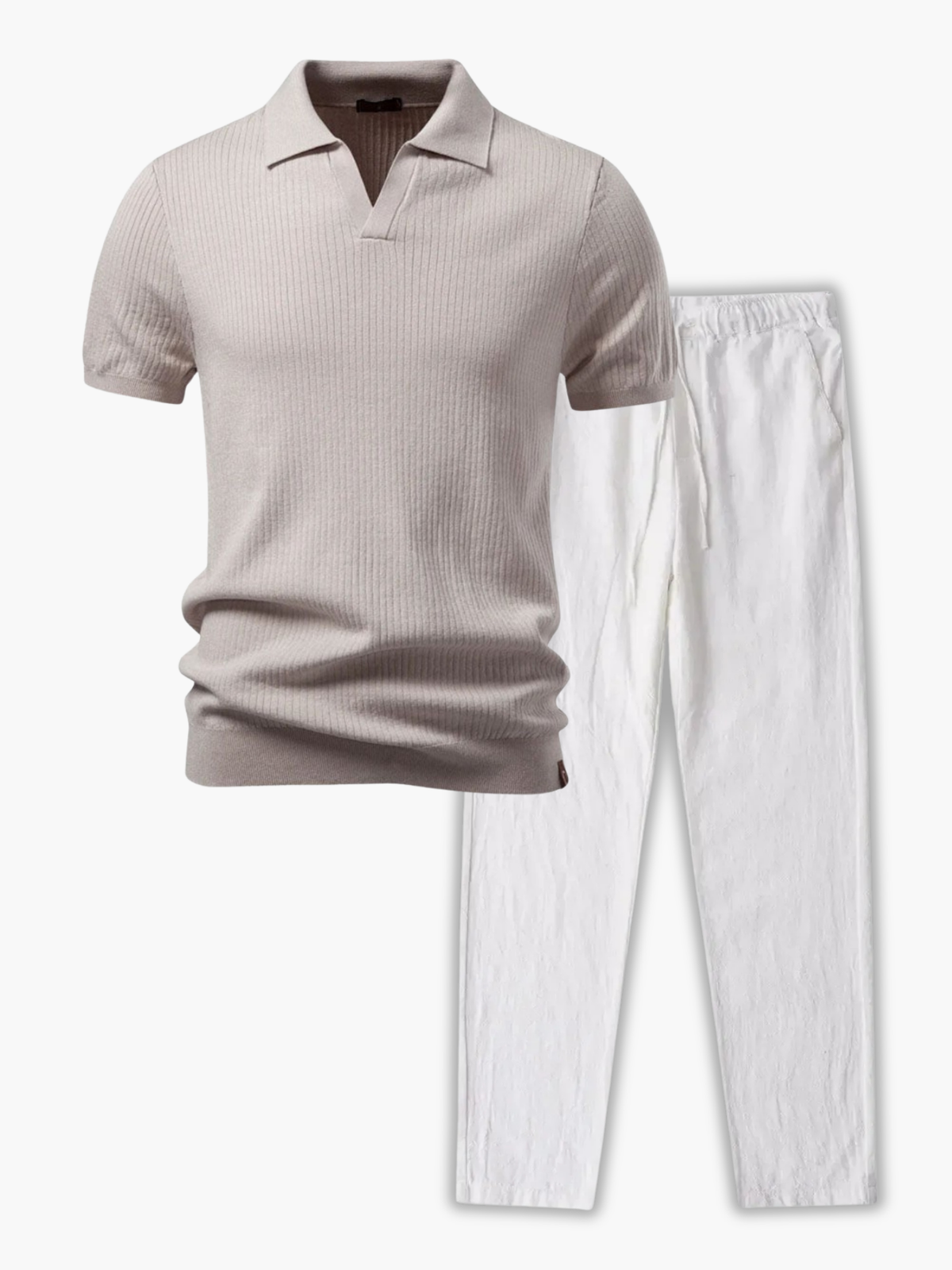 Ensemble Polo à Côtes et Pantalon à Cordon, coloris Kaki