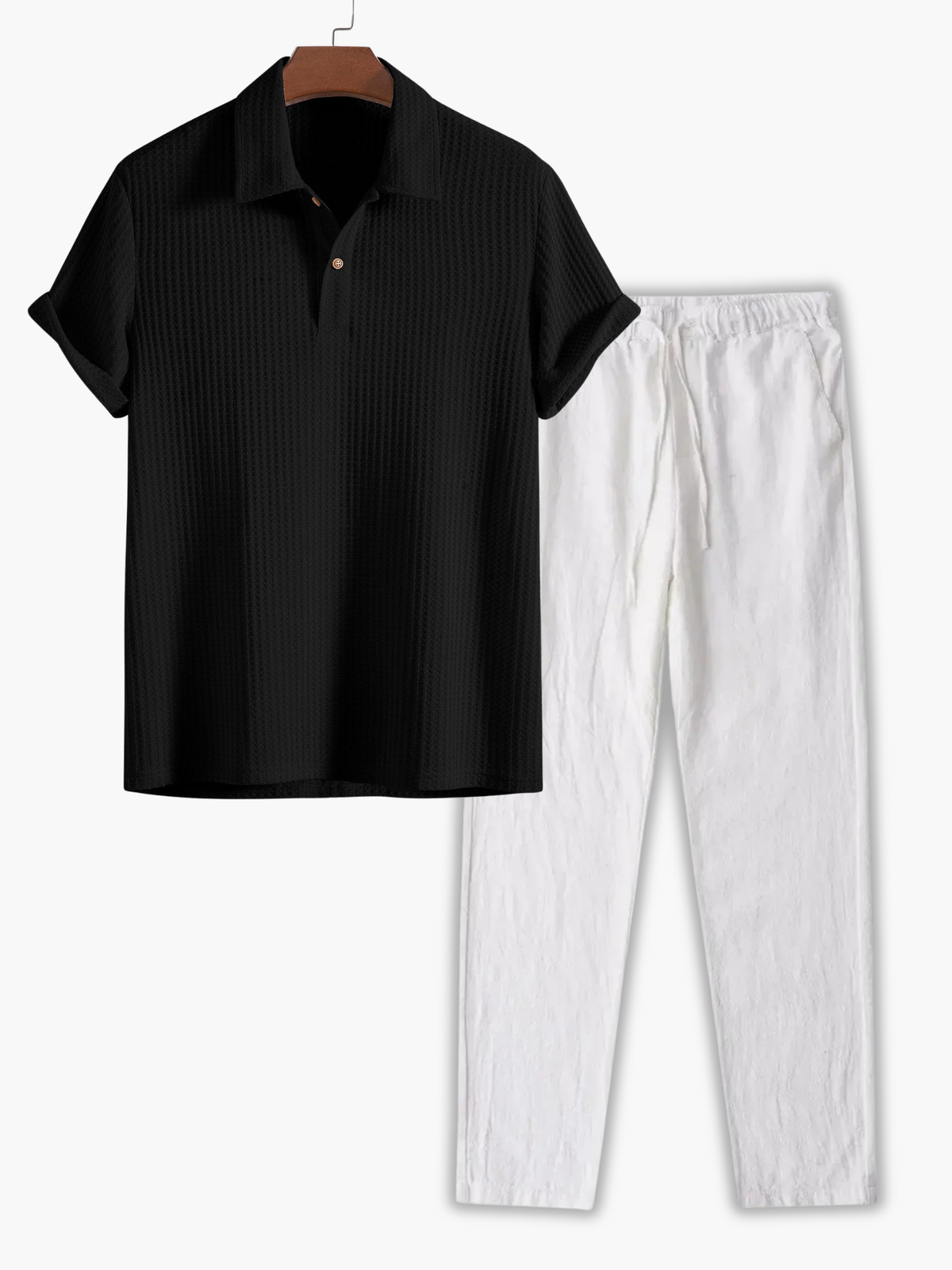 Ensemble polo à boutons et pantalon, coloris Noir