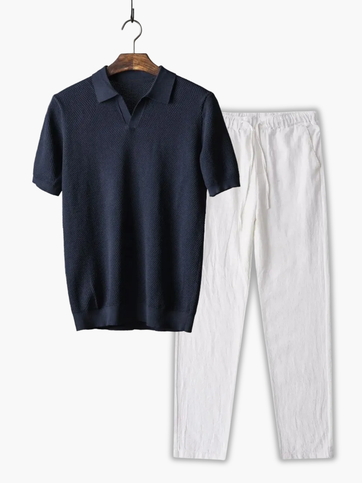 Ensemble Polo à Col Classique et Pantalon, coloris Bleu marine