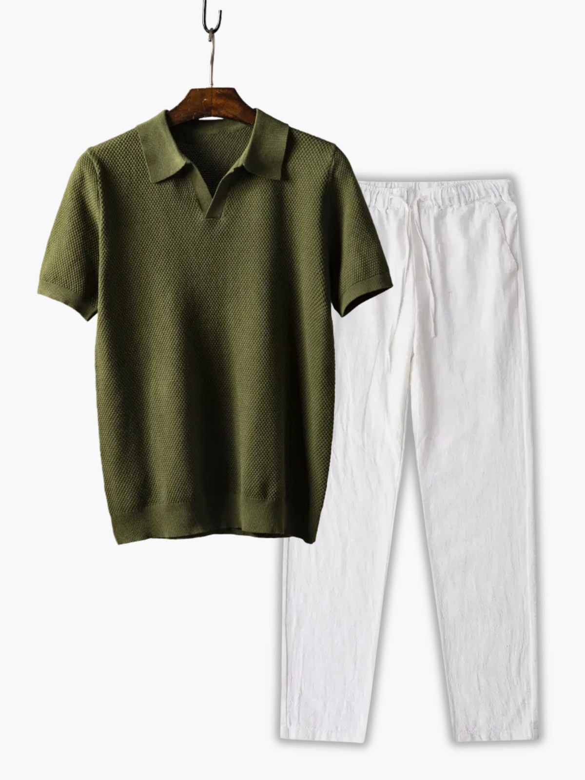 Ensemble Polo à Col Classique et Pantalon, coloris Vert armée