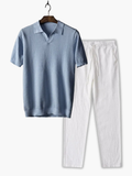 Ensemble Polo à Col Classique et Pantalon, coloris Bleu clair