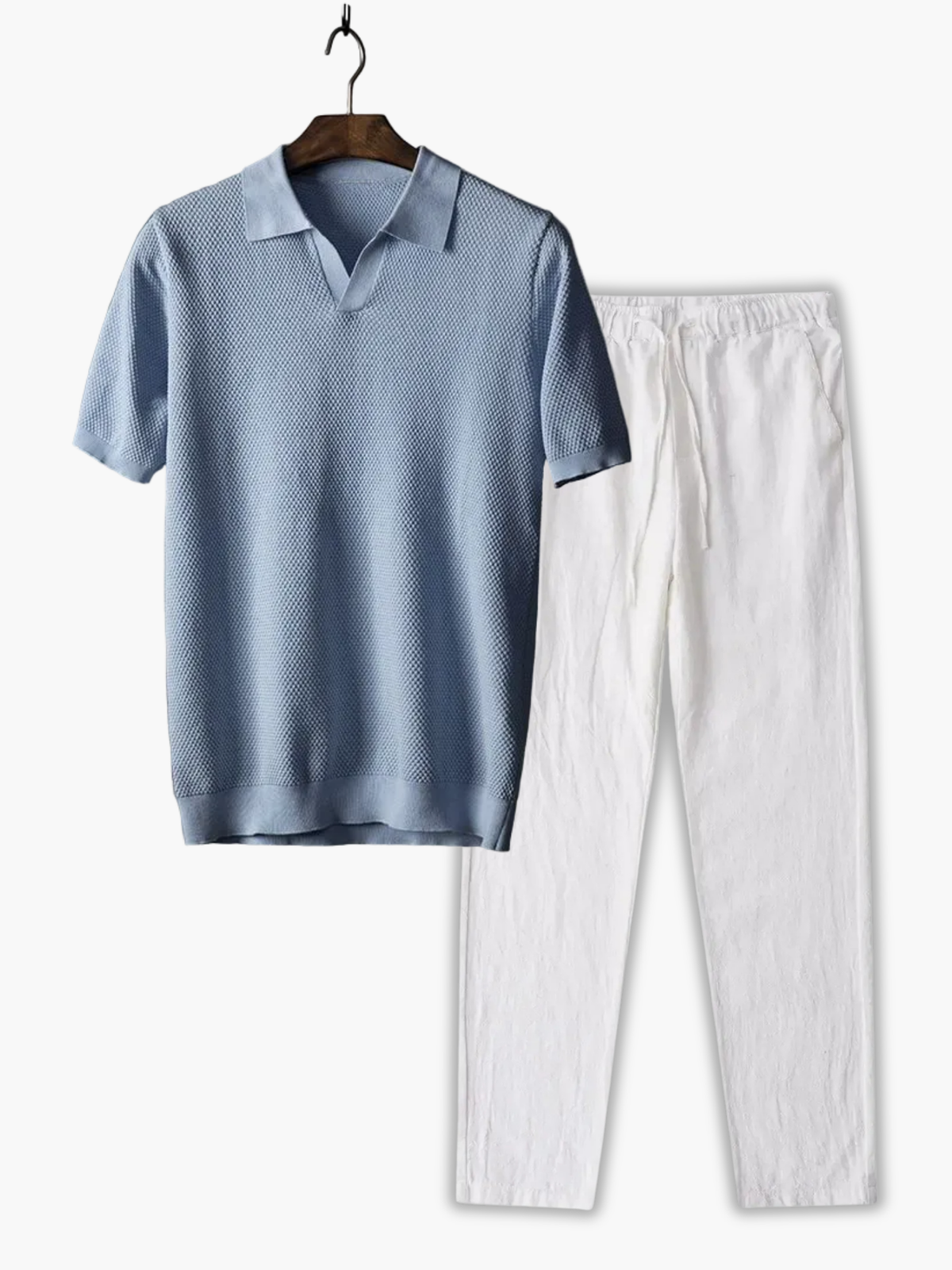 Ensemble Polo à Col Classique et Pantalon, coloris Bleu clair