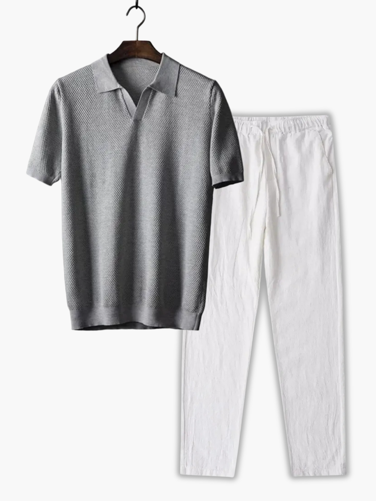 Ensemble Polo à Col Classique et Pantalon, coloris Gris