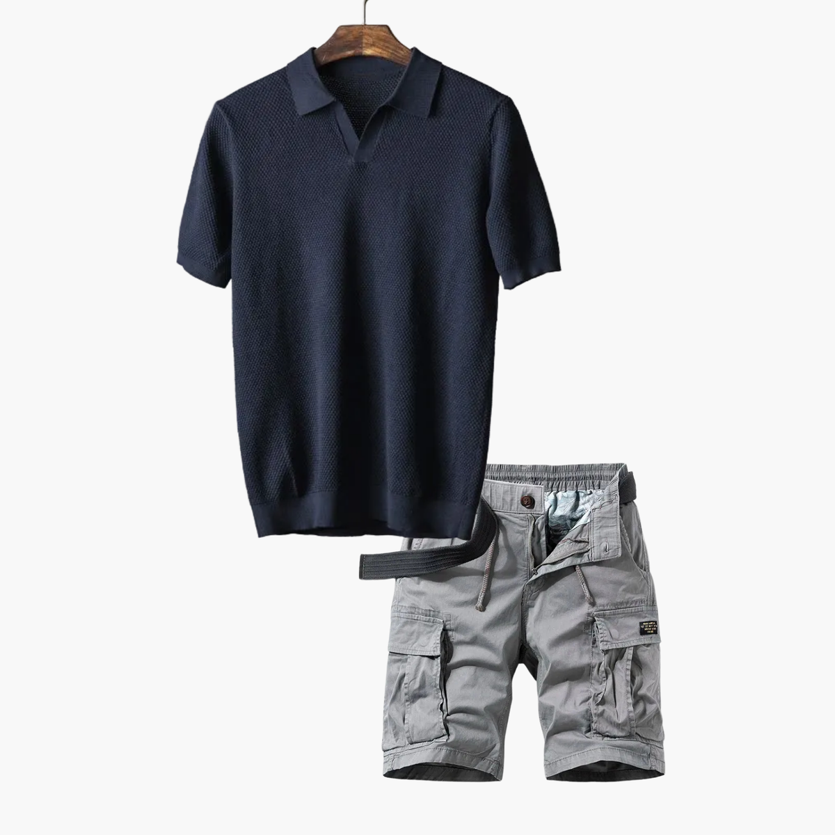 Ensemble Polo et Short Cargo Homme, coloris Bleu marine