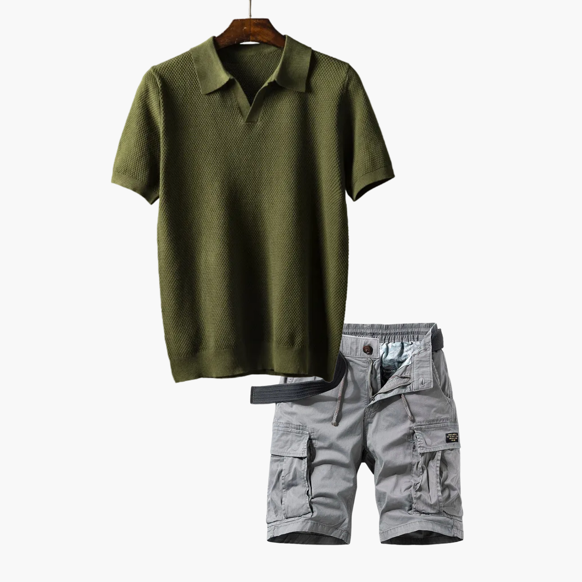 Ensemble Polo et Short Cargo Homme, coloris Vert