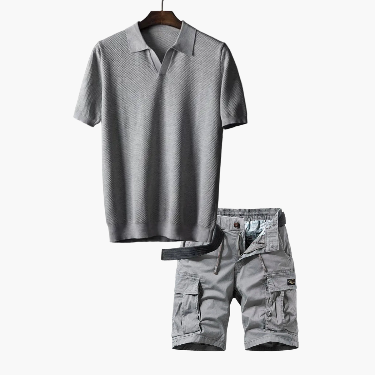 Ensemble Polo et Short Cargo Homme, coloris Gris