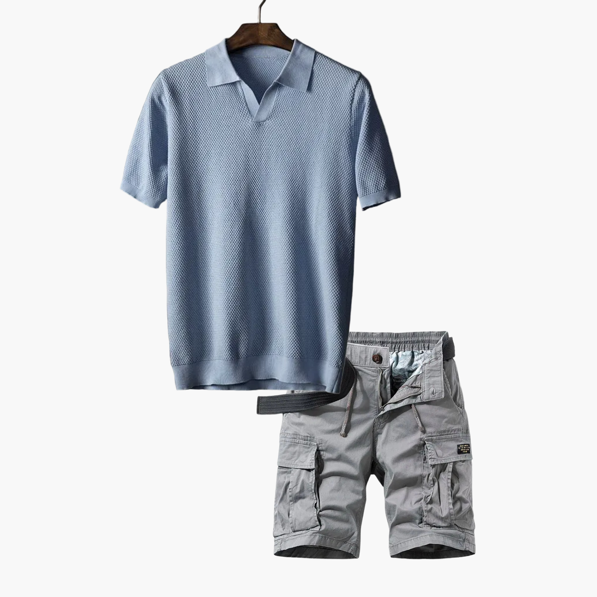 Ensemble Polo et Short Cargo Homme, coloris Bleu clair