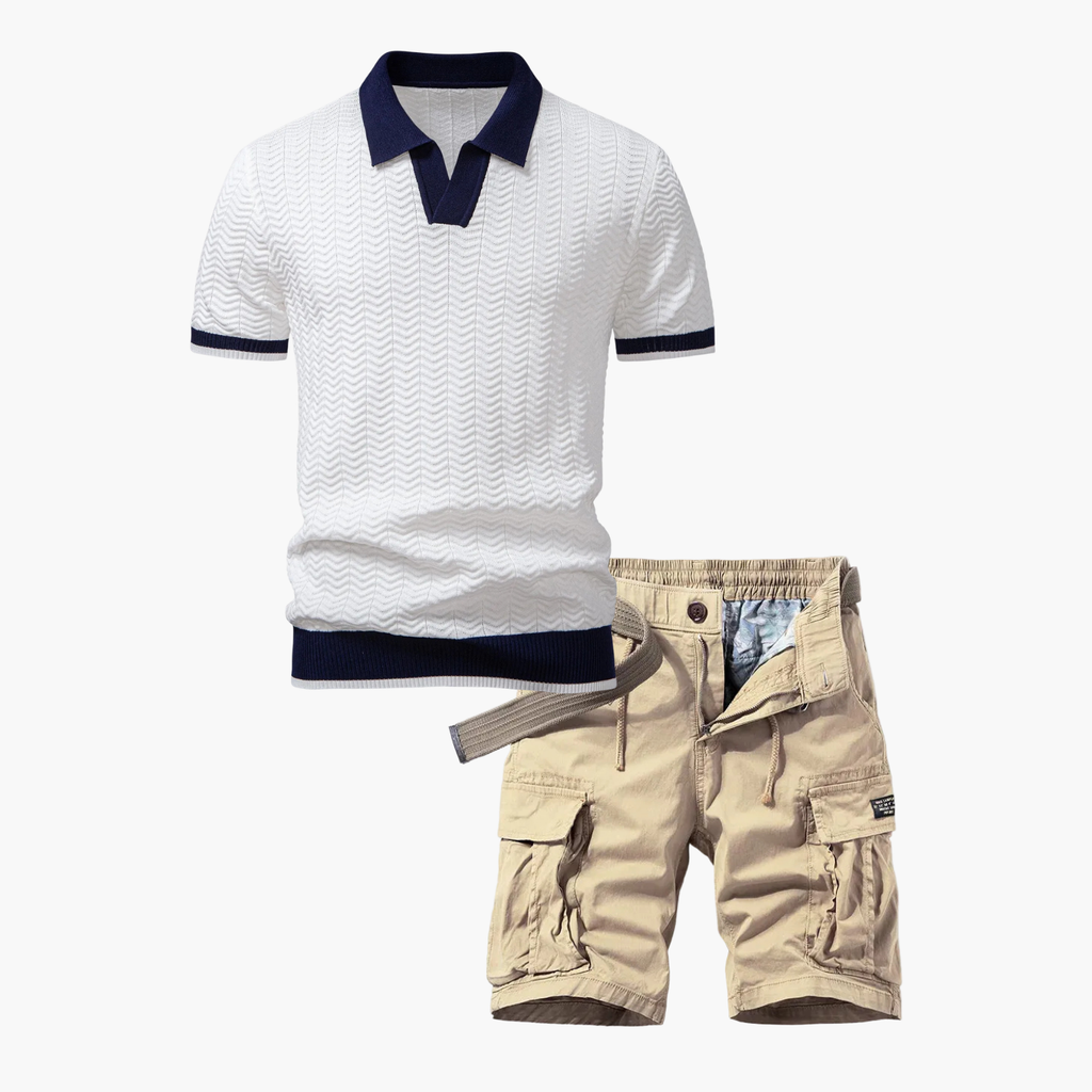 Ensemble Polo et Shorts Cargo pour Hommes, coloris Blanc